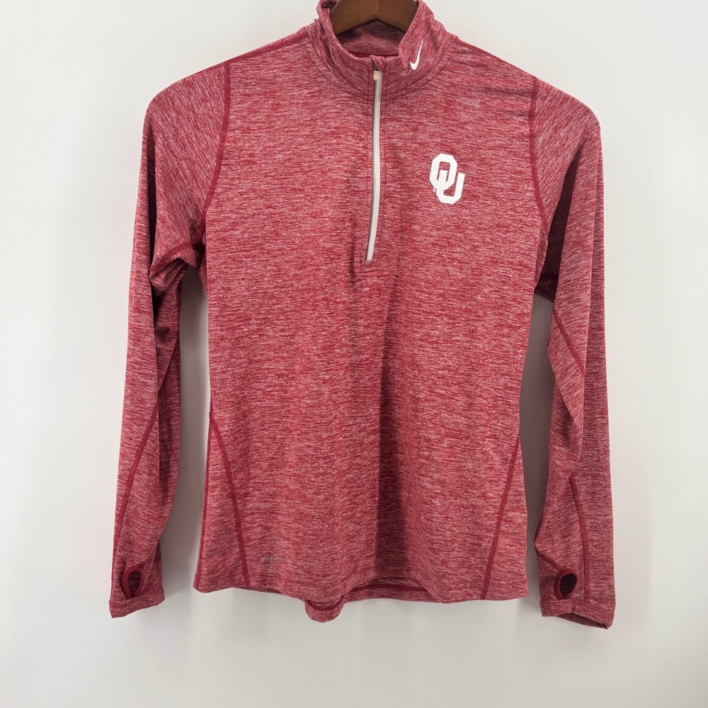 Nike Oklahoma Sooners Dri-FIT Quarter Zip Pullover Red Heathered Women Large‎